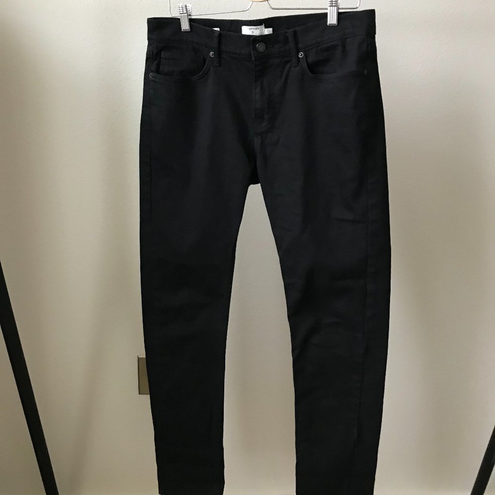 Topman Stretch Skinny Black Jeans (34R)
